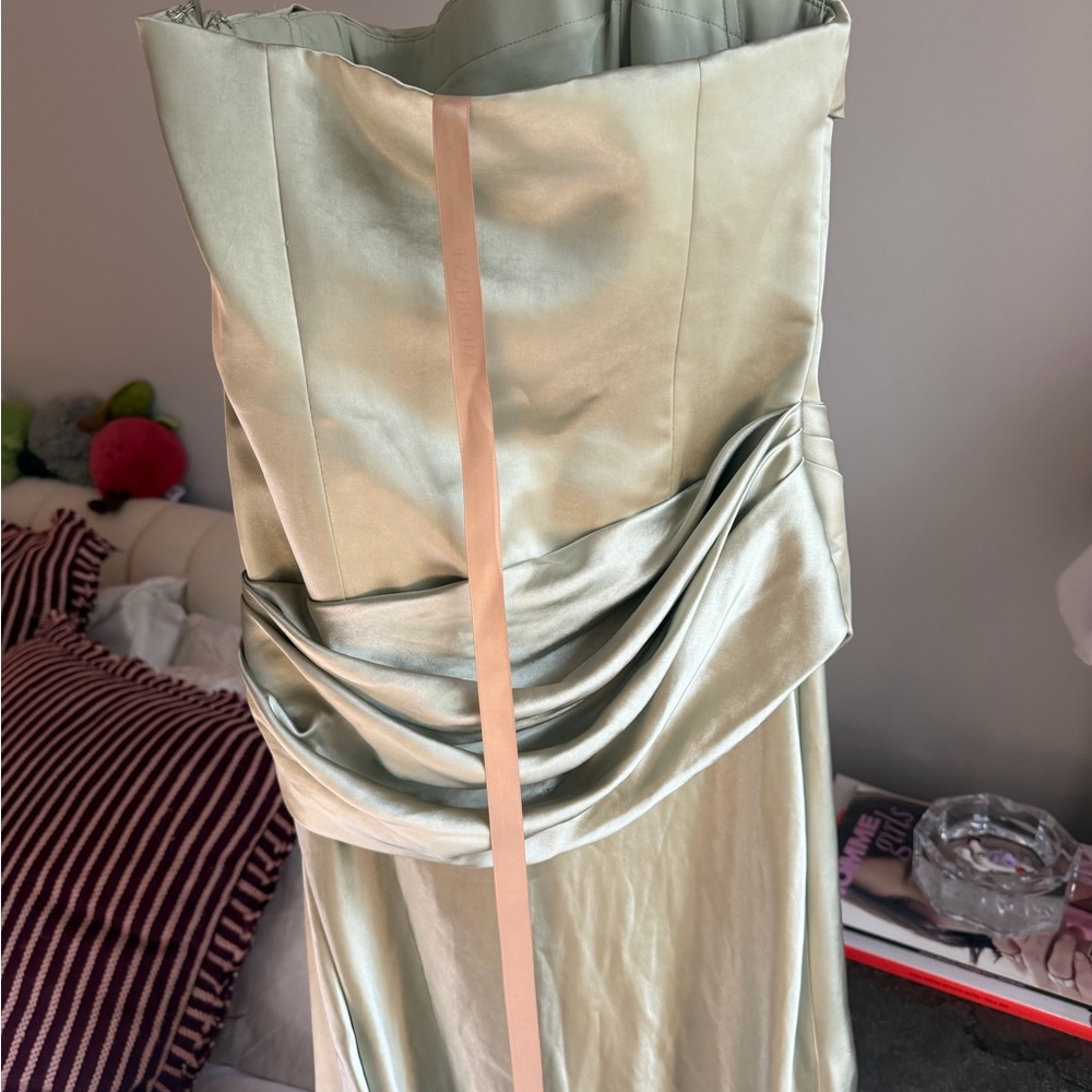 Meshki Jasmine Strapless Satin Maxi Dress - Sage Size S NWT - Picture 5 of 8